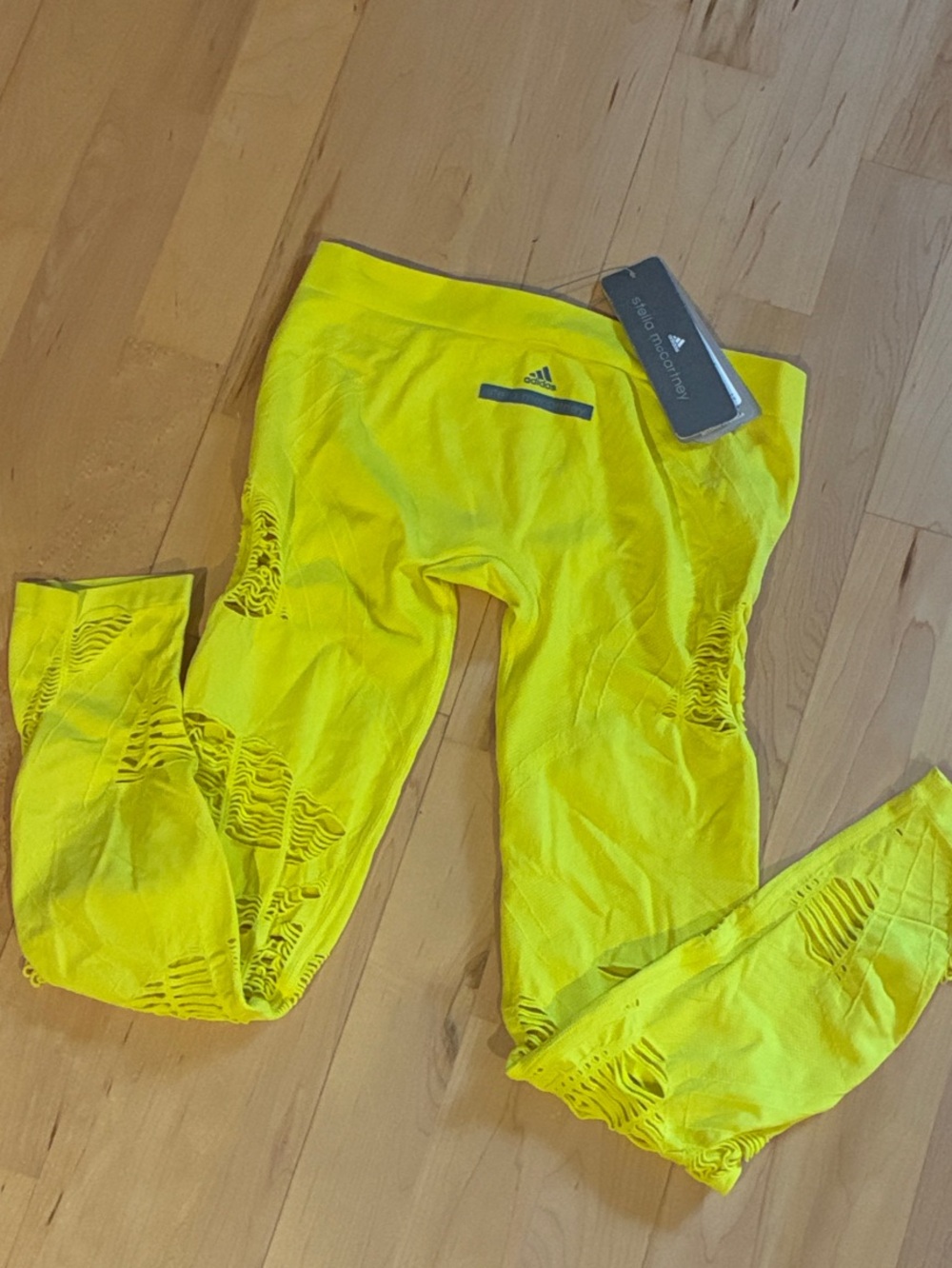 Adidas by Stella McCartney size Large Neon Yellow Laser-Cut Performance Leggings